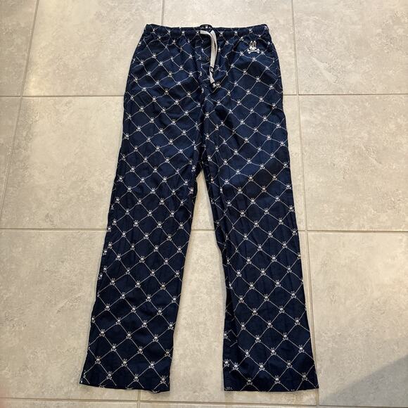 Psycho Bunny AOP Lounge Pajama Pants Mens Sz L Navy Cotton Allover Bunny Skull - Picture 3 of 9
